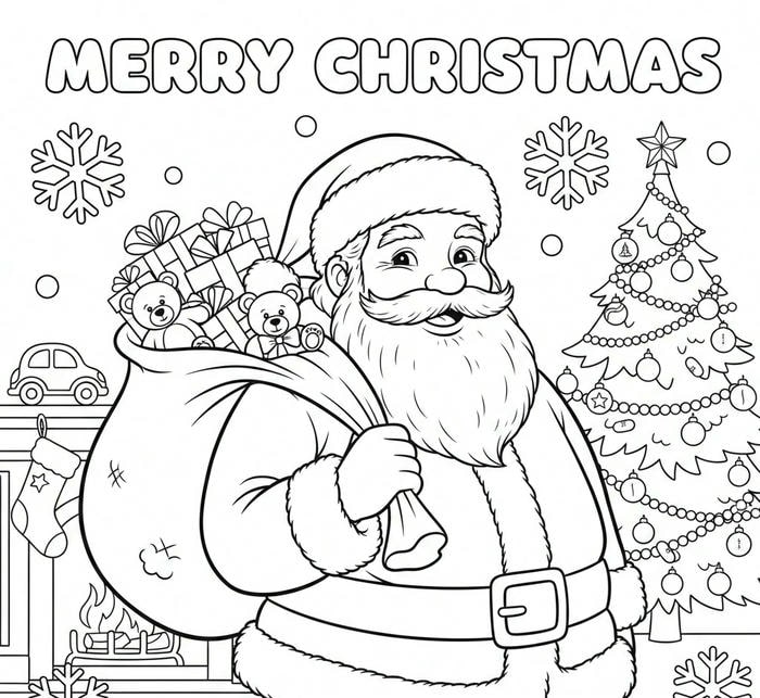 ảnh tô màu ông già noel vác quà trên vai