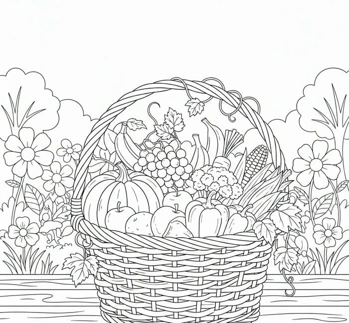 ảnh tô màu rau củ quả trong giỏ