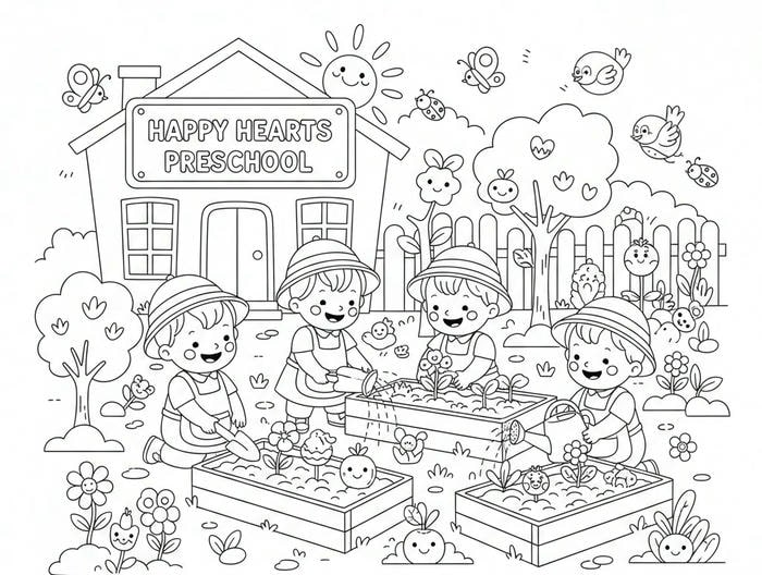 ảnh tô màu trẻ tập trồng cây