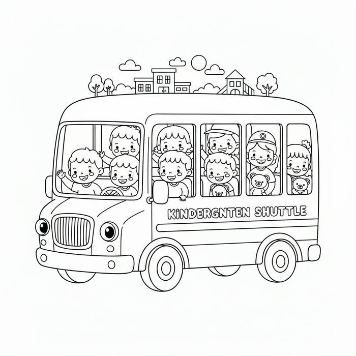 ảnh tranh tô màu bé đi học trường mầm non