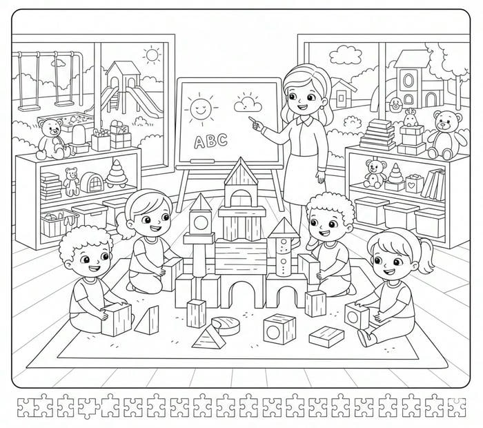 ảnh tranh tô màu cô giáo và các bạn
