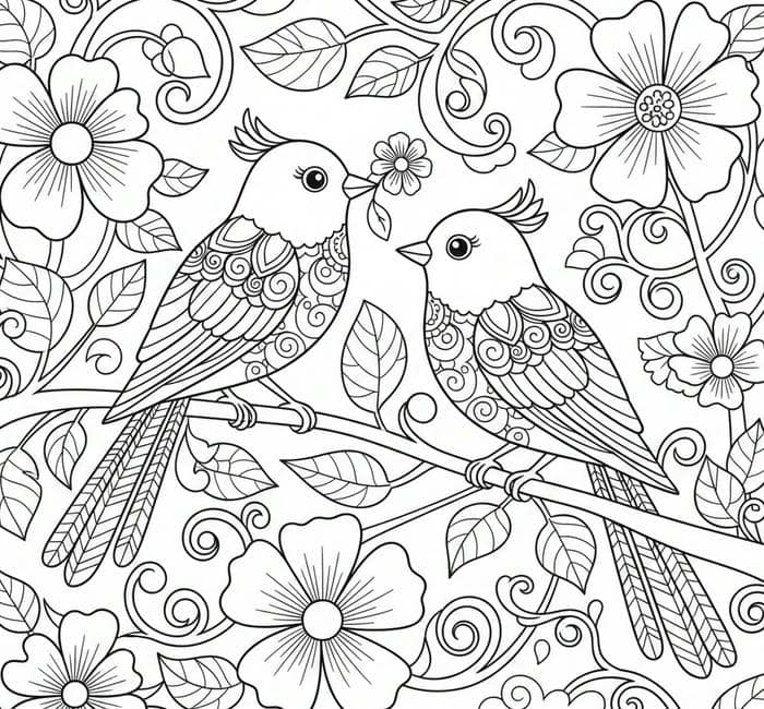 ảnh tranh tô màu hai chú chim