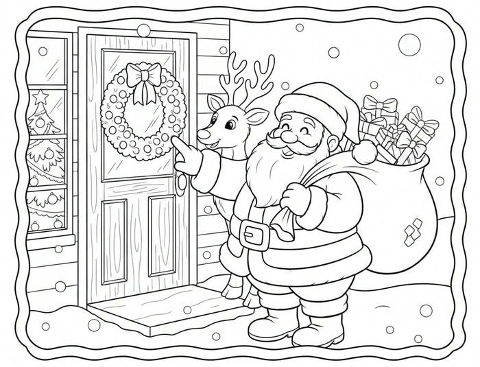 ảnh tranh tô màu ông già noel gõ cửa