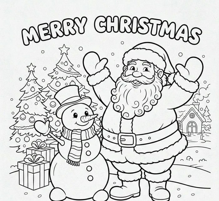 ảnh tranh tô màu ông già noel và người tuyết