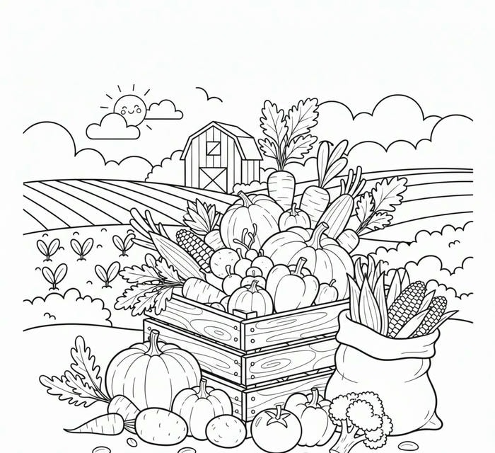 ảnh tranh tô màu rau củ quả trên đồng