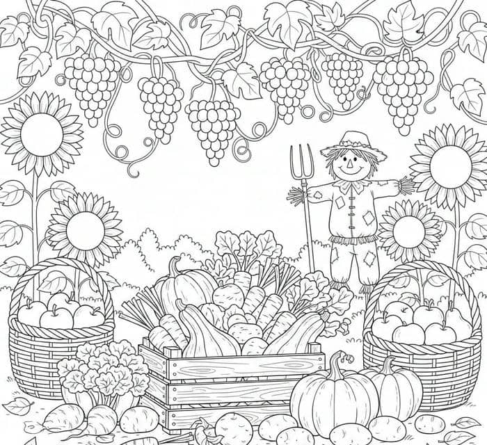ảnh tranh tô màu rau củ quả trong vườn