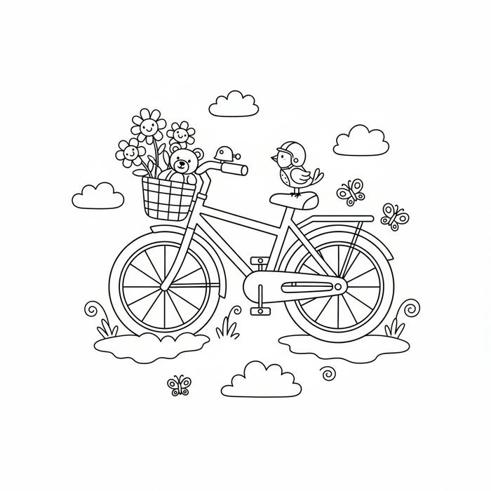 ảnh tranh tô màu xe đạp dễ thương