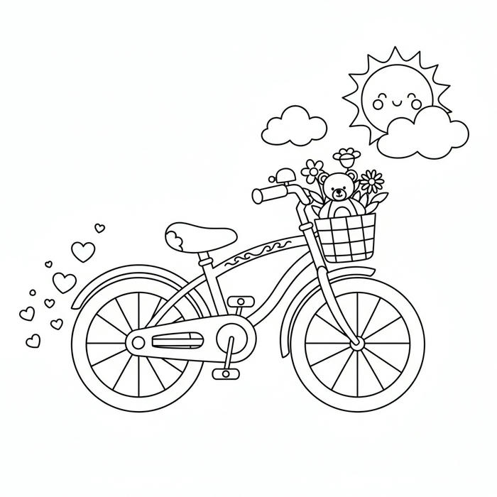 ảnh tranh tô màu xe đạp đi học