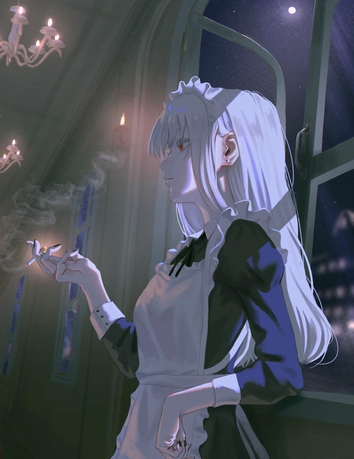 hình ảnh anime hút thuốc bên cửa sổ