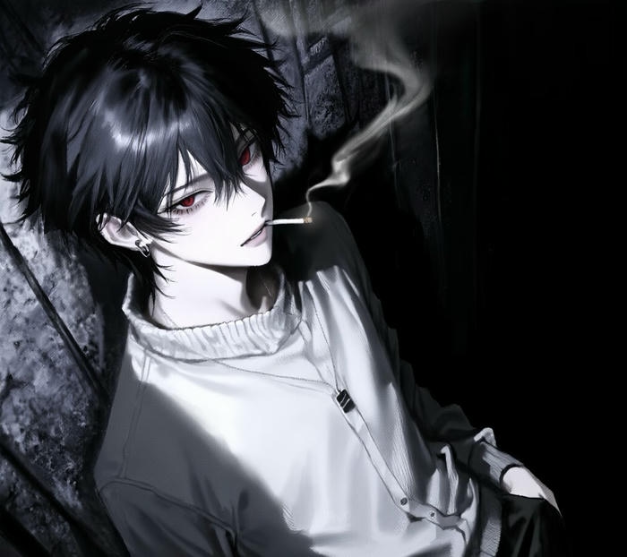 hình ảnh anime hút thuốc bóng đổ dài