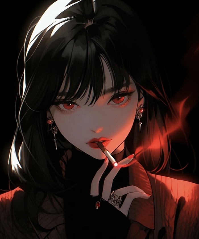 hình ảnh anime hút thuốc khung cảnh tối