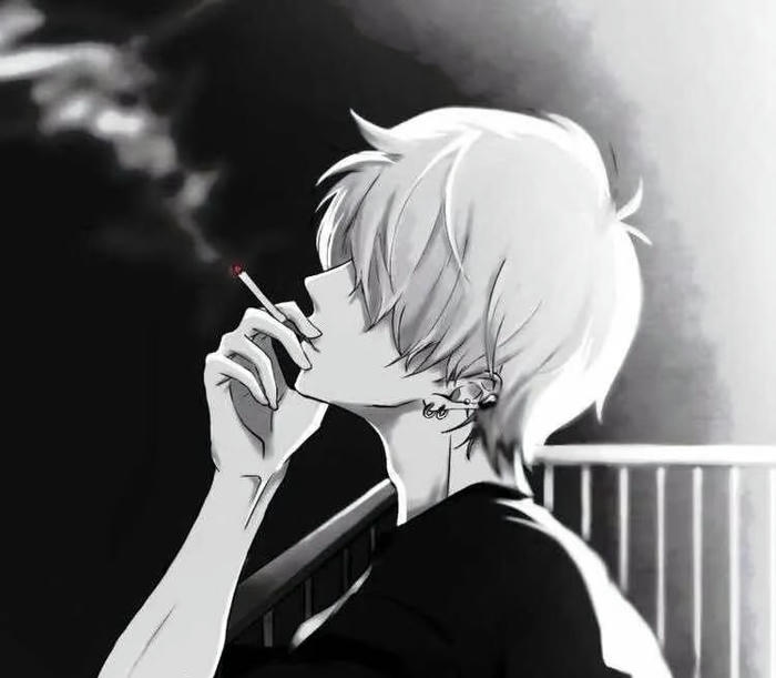 hình ảnh anime hút thuốc quay lưng lại