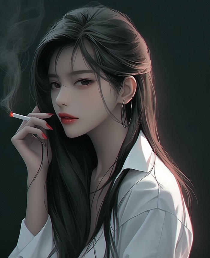 hình ảnh anime hút thuốc tóc bay nhẹ