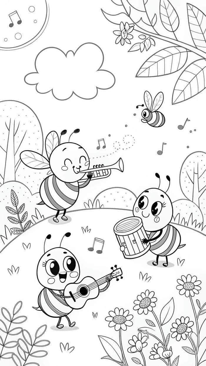 hình ảnh bé tô màu chú ong vàng vườn hoa