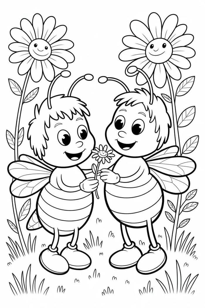 hình ảnh chú ong hoạt hình cho bé tô màu