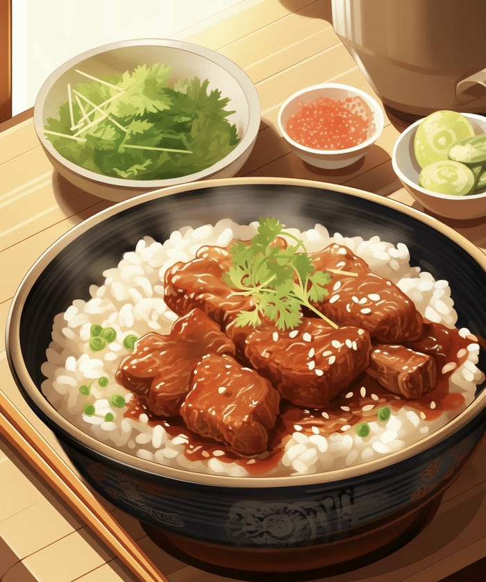 hình ảnh đồ ăn anime salad rau kèm
