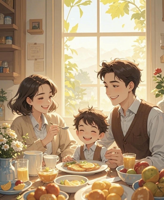 hình ảnh gia đình anime bữa cơm tối