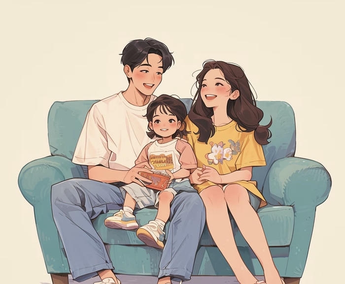 hình ảnh gia đình anime trò chuyện tối muộn