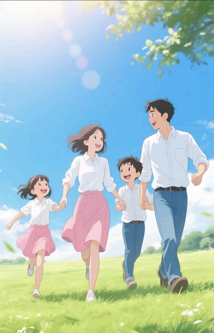 hình ảnh gia đình anime trời xanh