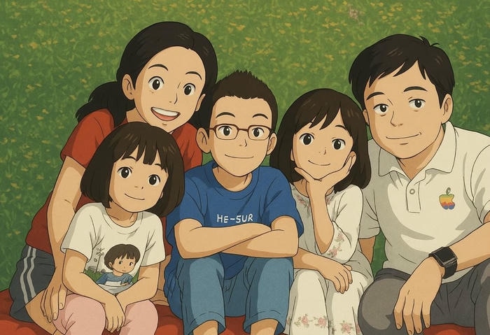 hình ảnh gia đình anime xem tivi