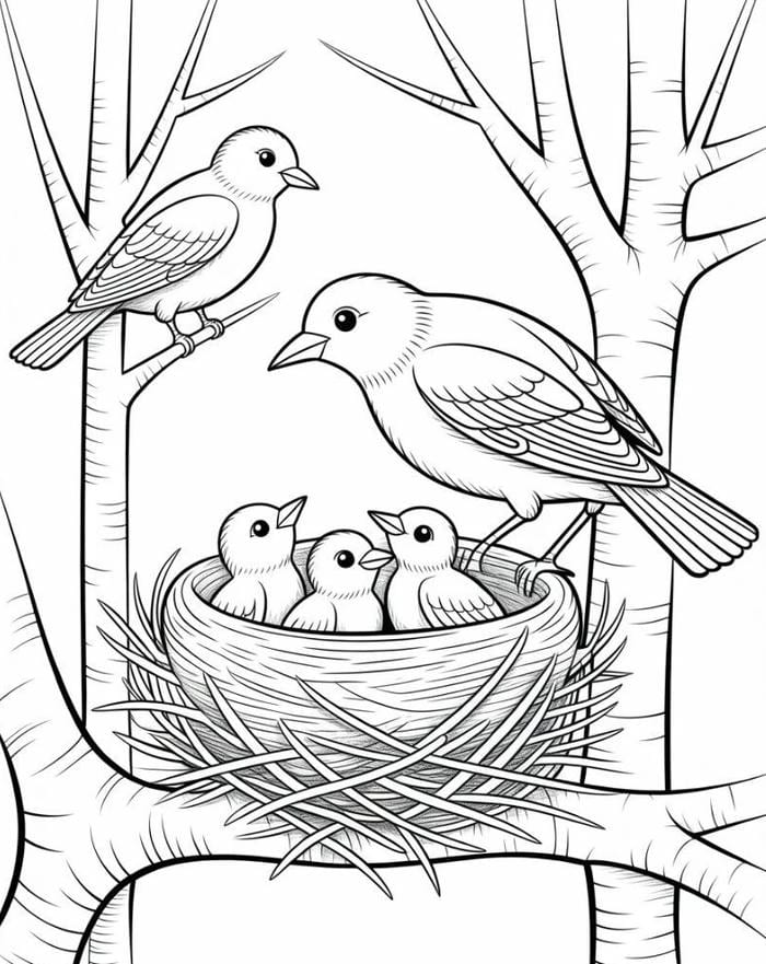 hình ảnh tập tô màu con chim và tổ chim