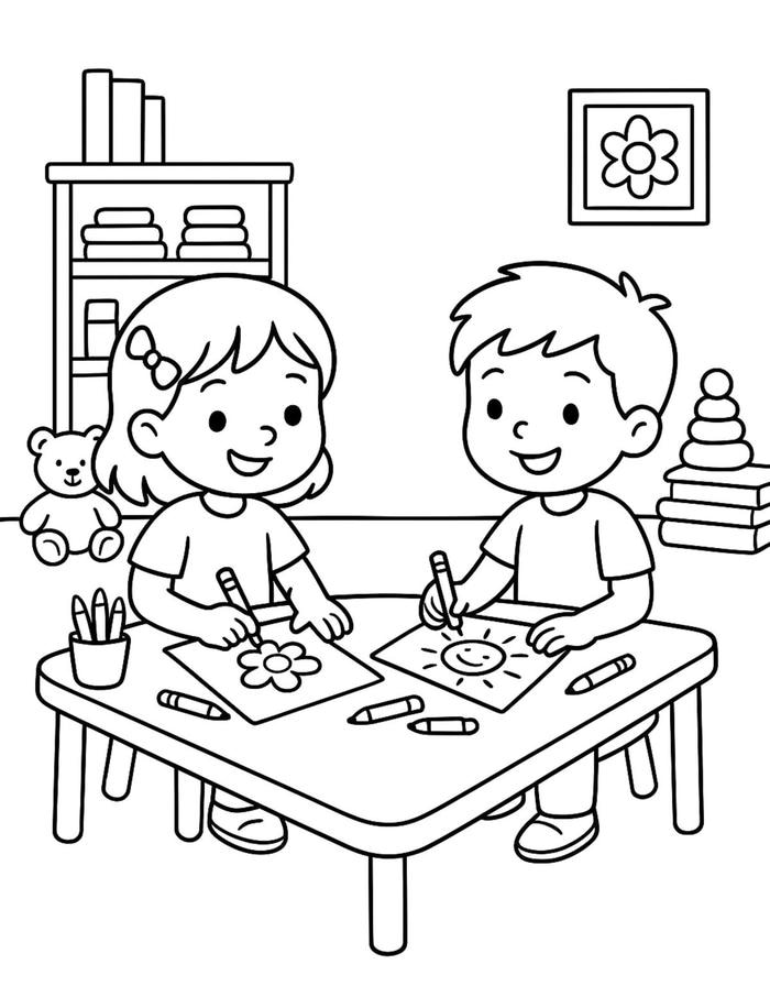 hình ảnh tô màu bé tập vẽ