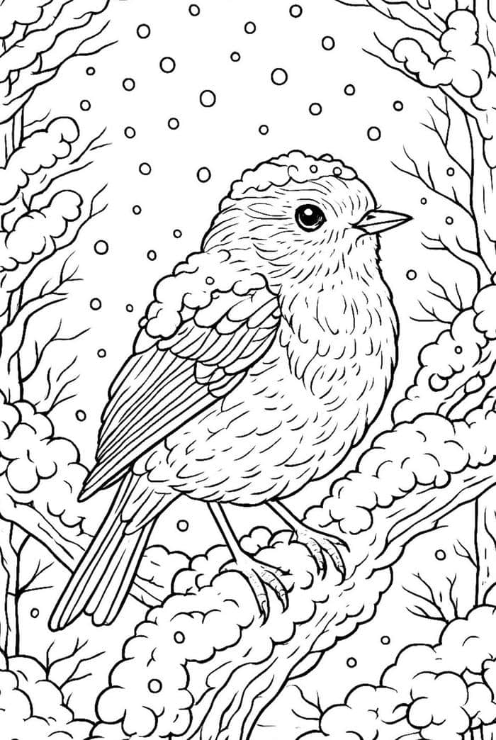 hình ảnh tô màu chim bị tuyết bao phủ