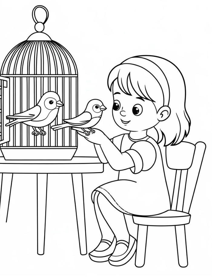 hình ảnh tô màu chim và bé