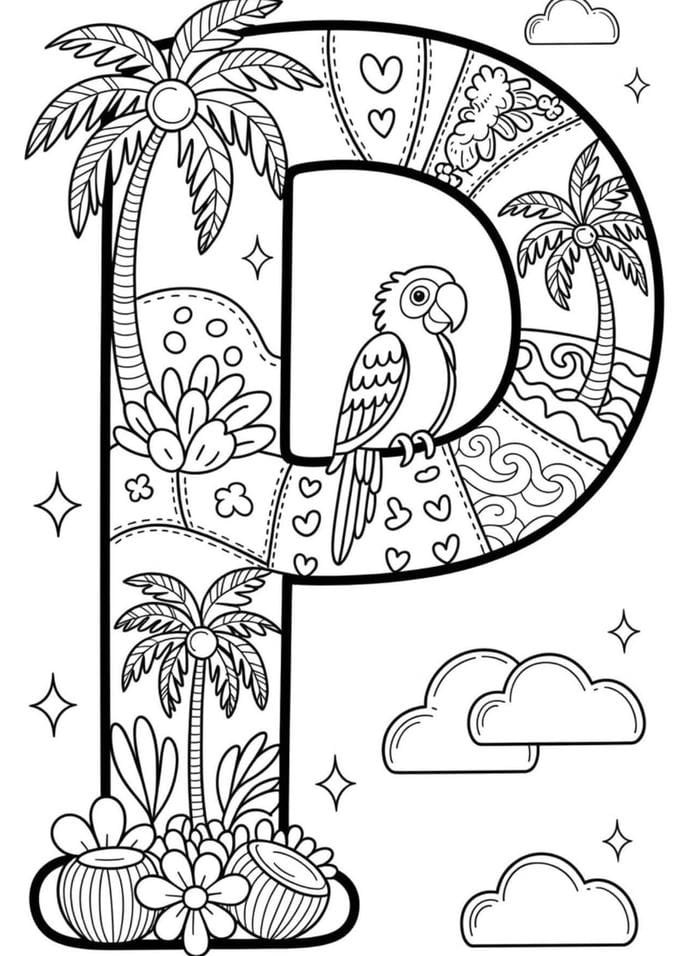 hình ảnh tô màu chữ p in hoa