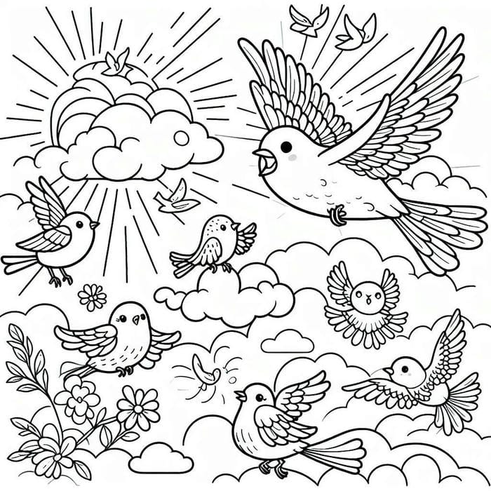 hình ảnh tô màu con chim đang bay lượn