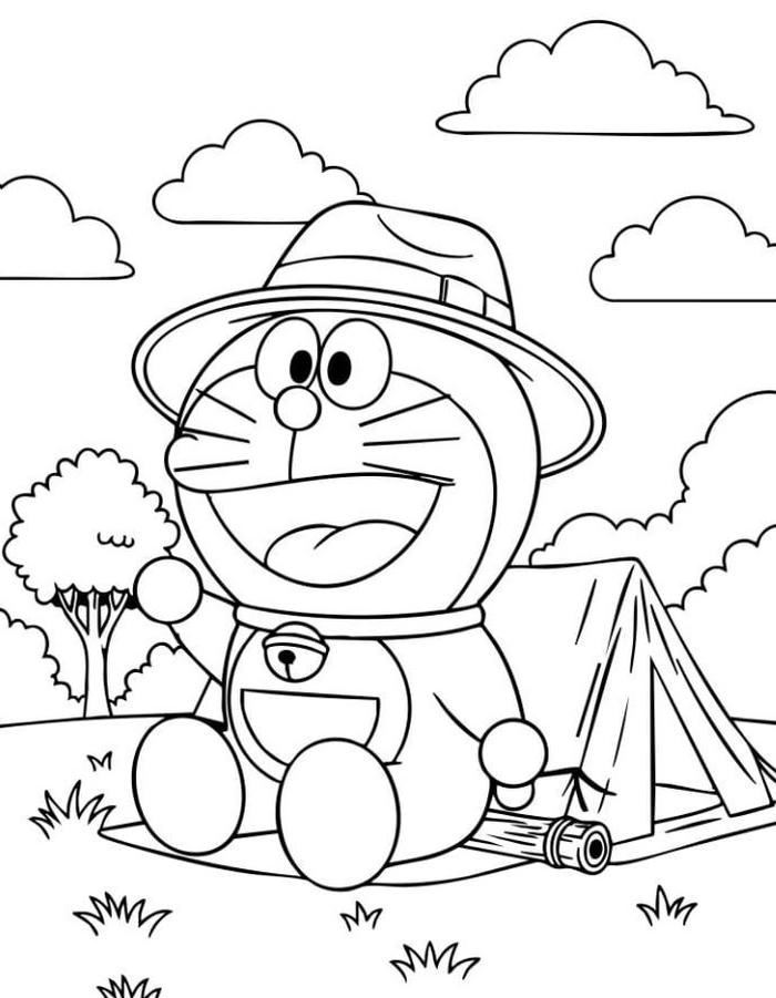 hình ảnh tô màu doraemon dã ngoại