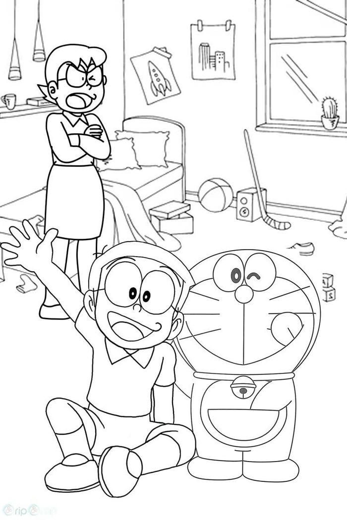 hình ảnh tô màu doremon hoạt hình nhật