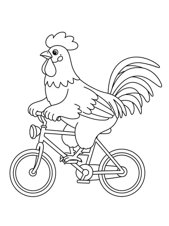 hình ảnh tô màu gà trống đạp xe