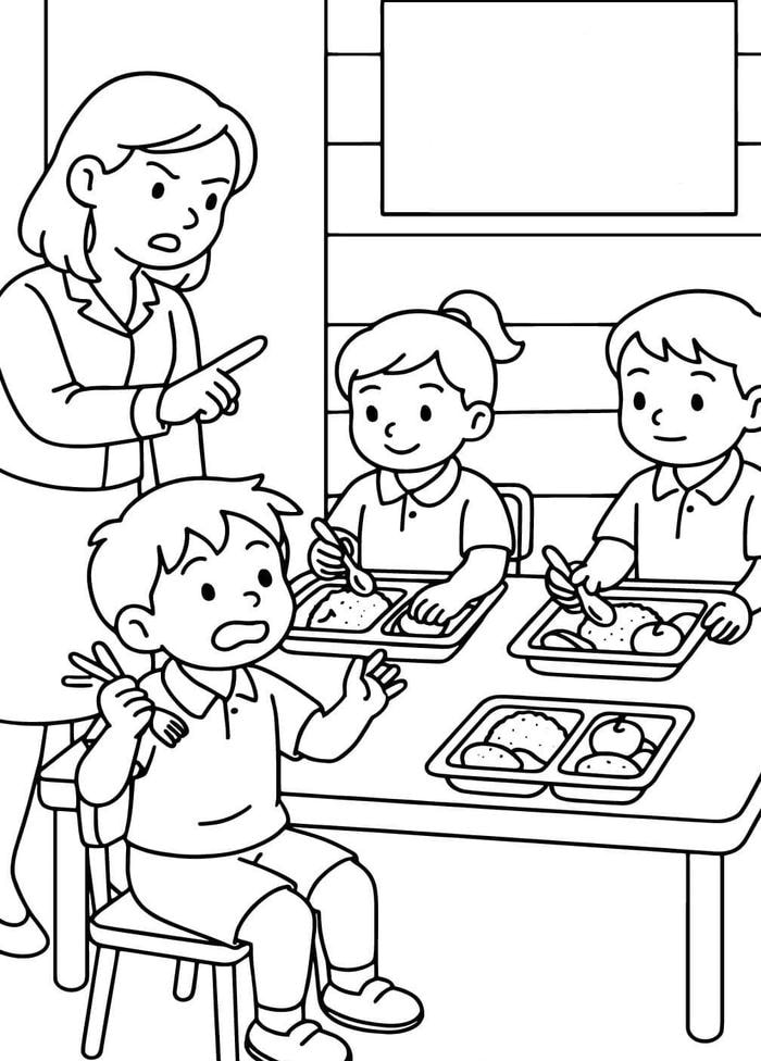 hình ảnh tô màu giờ ăn của trường