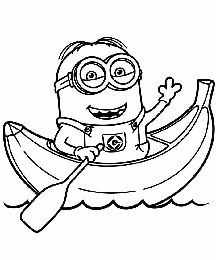 hình ảnh tô màu minion chèo thuyền chuối
