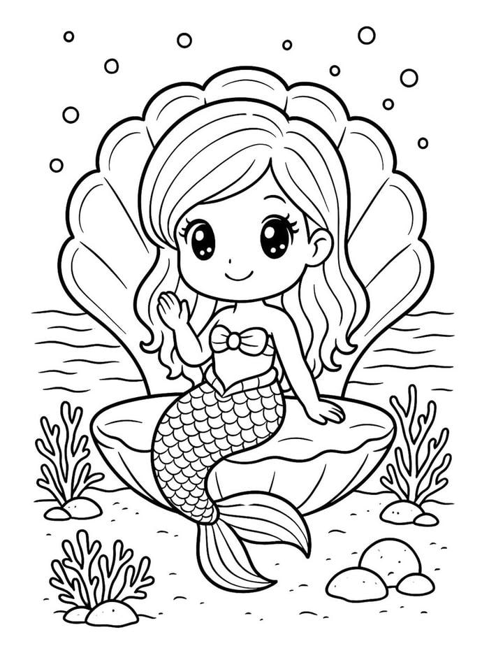 hình ảnh tô màu nàng tiên cá dáng ngồi