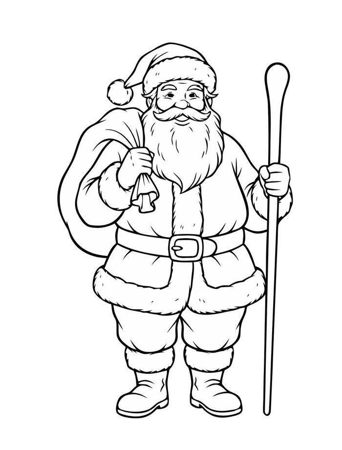 hình ảnh tô màu ông già noel chống gậy