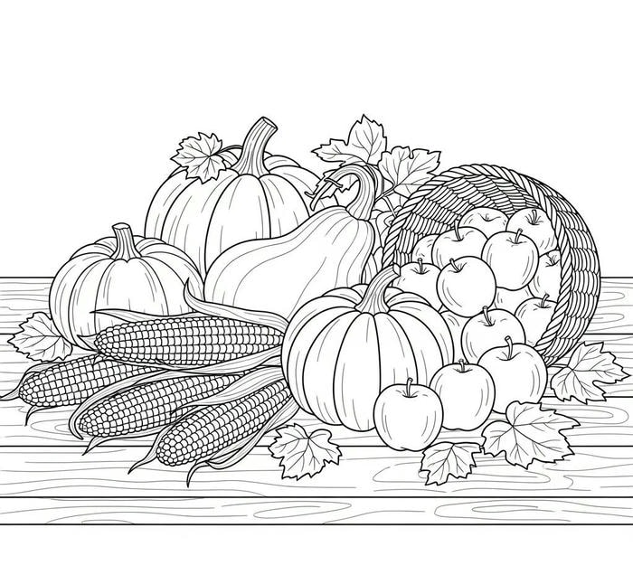 hình ảnh tô màu rau củ quả trên bàn ăn