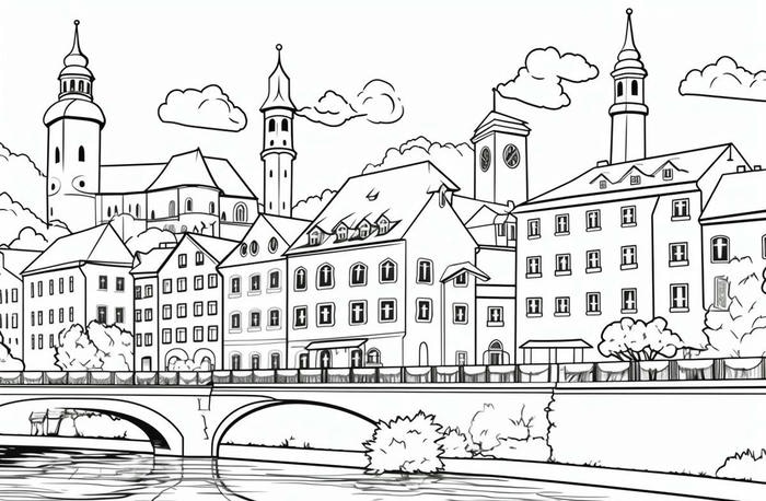 hình ảnh tranh tô màu nhà cao tầng thành thị