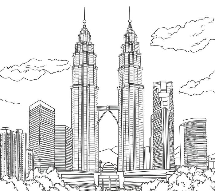 hình ảnh tranh tô màu tòa nhà cao tầng