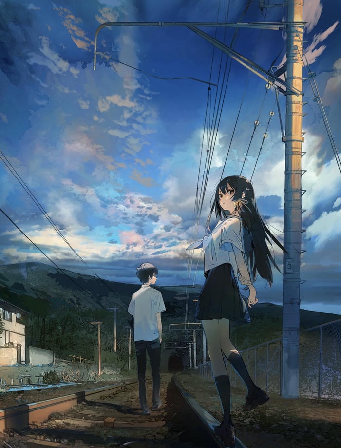 hình anime 4k nền trời xanh sâu