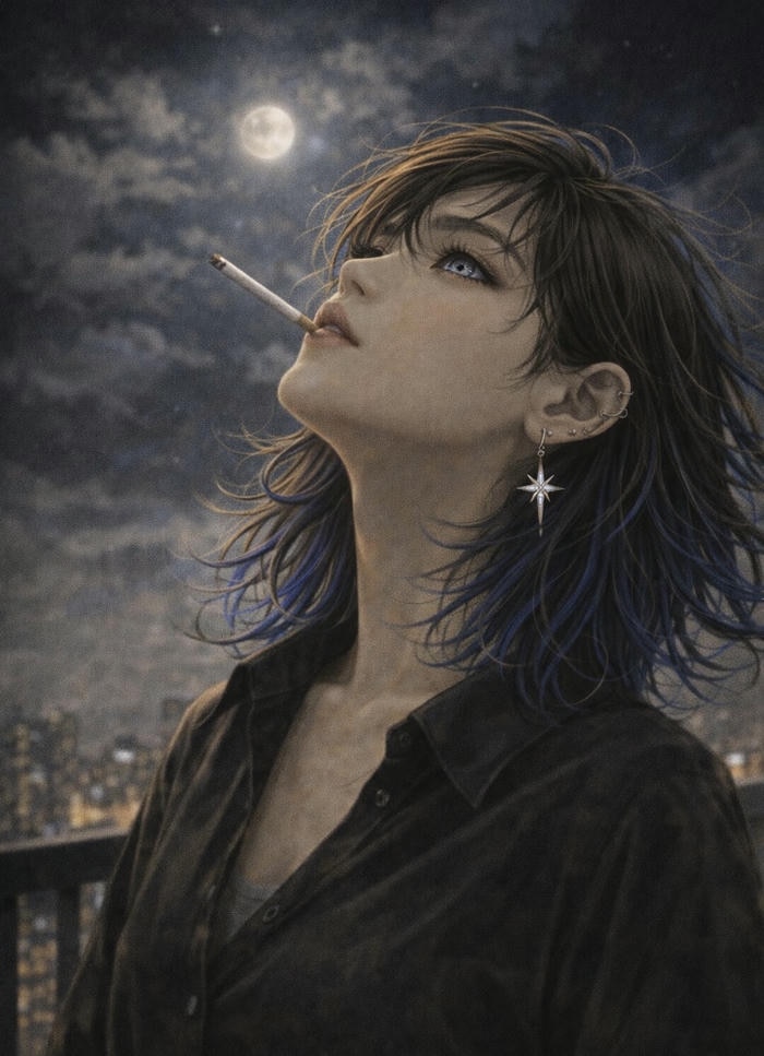 hình anime hút thuốc ánh đèn vàng