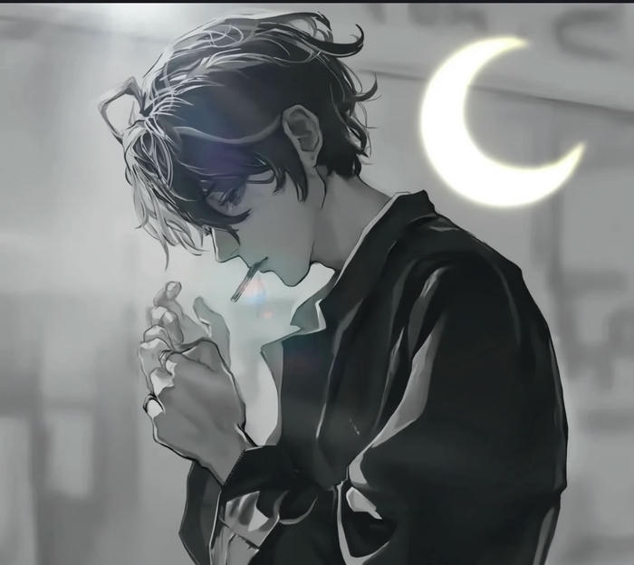 hình anime hút thuốc ánh sáng mờ