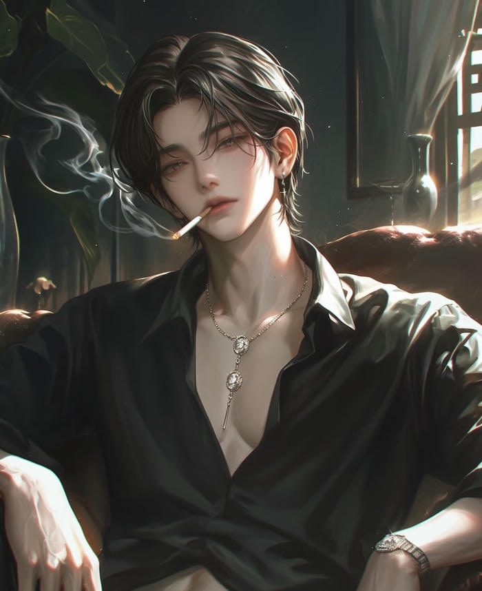 hình anime hút thuốc áo khoác dài