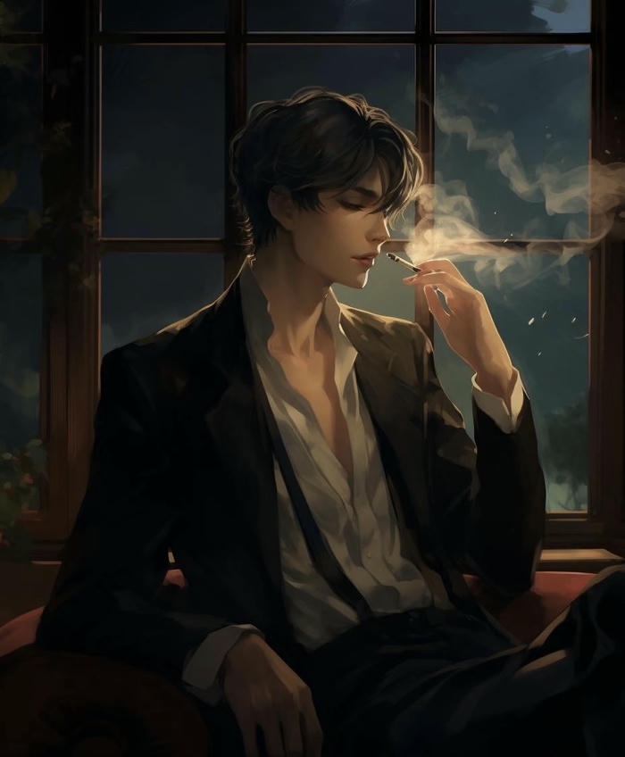 hình anime hút thuốc cạnh lan can