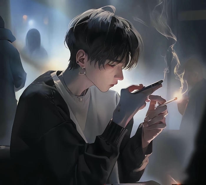 hình anime hút thuốc giữa đêm