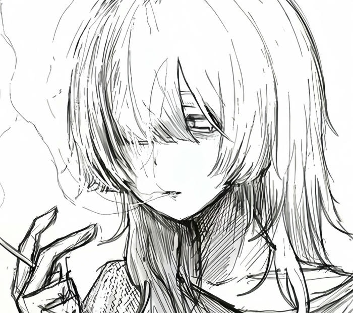 hình anime hút thuốc khuôn mặt trầm