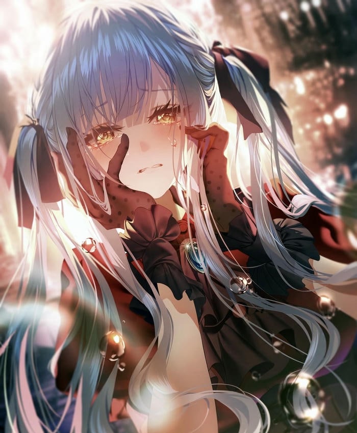 hình anime khóc ánh sáng mờ