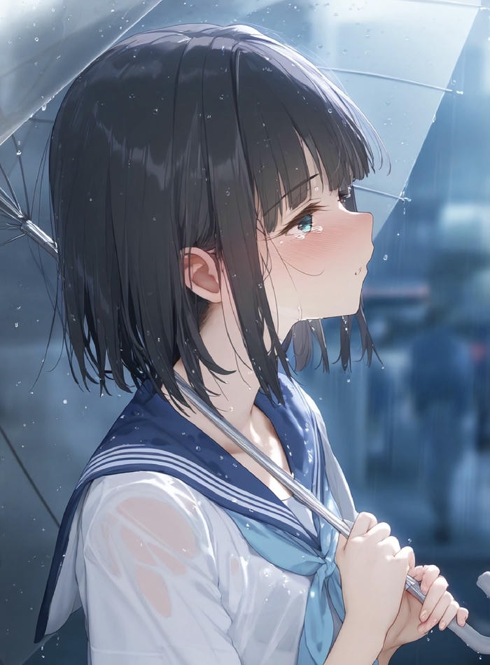 hình anime khóc dưới trời mưa