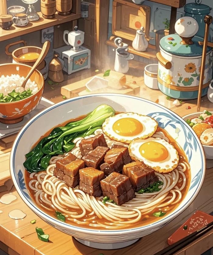 hình đồ ăn anime bát ramen nóng hổi